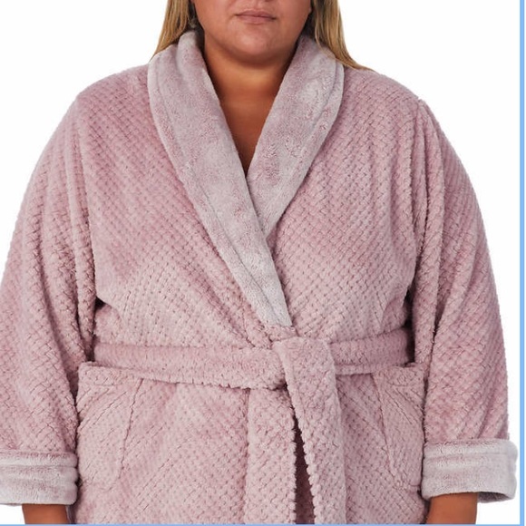 Carole Hochman Ladies Plush Soft Warm Long Wrap Robe Faux Fur Collar Pockets New - Picture 8 of 13